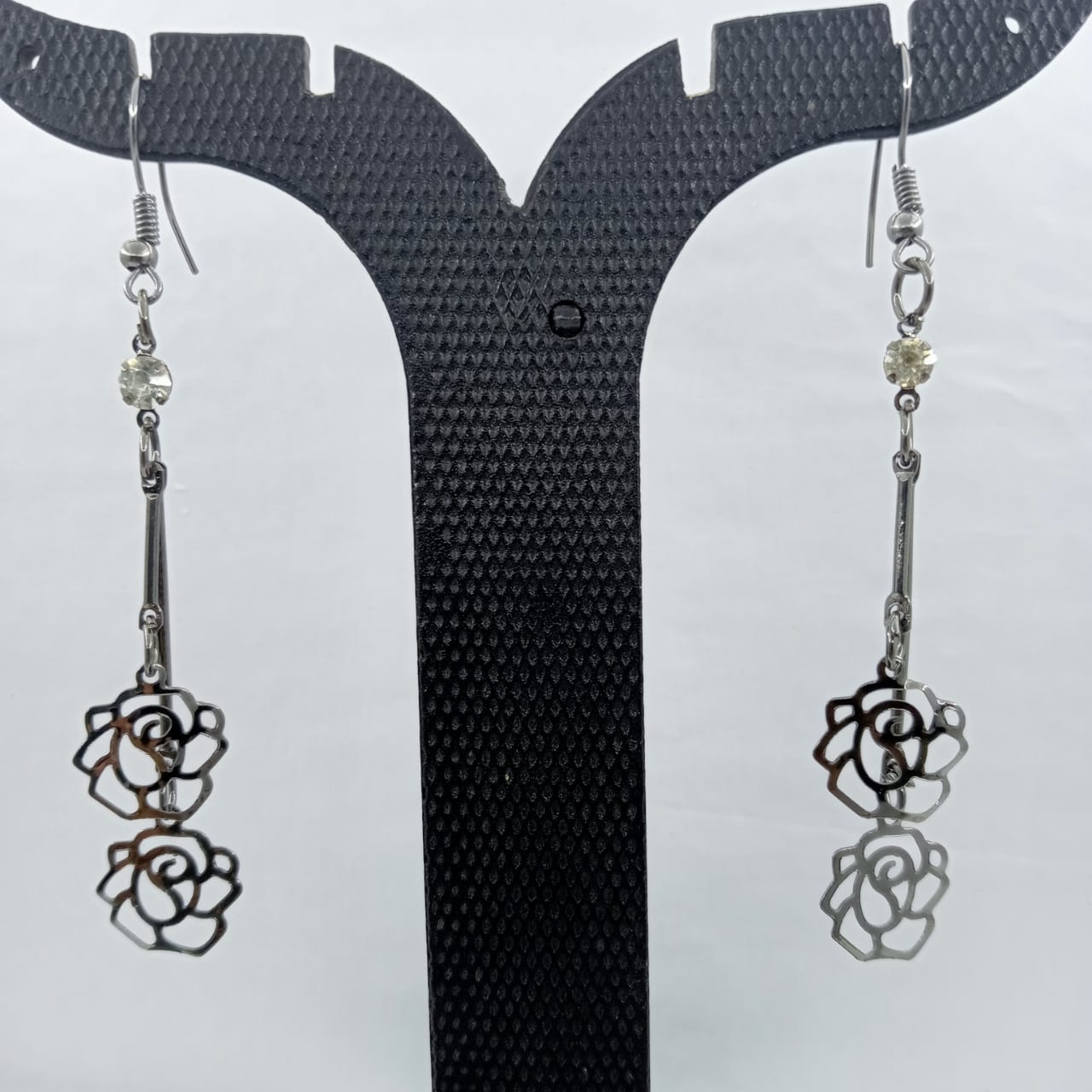 Women's Cute Roses Earrings With CZ Stone (Black)